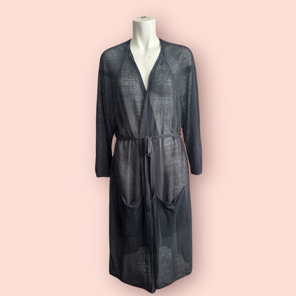 Vintage EILEEN FISHER Organic Linen Cardigan Gray Semi Sheer Duster Women’s XL - Picture 10 of 16